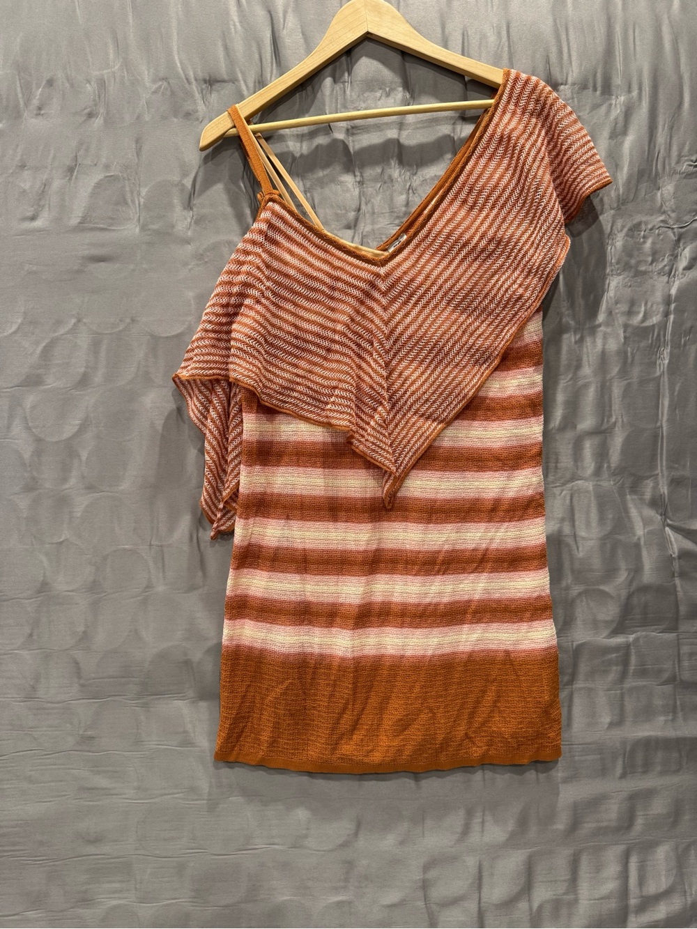 Missoni Striped Knit One-Shoulder Dress in Rust, Pink & Cream